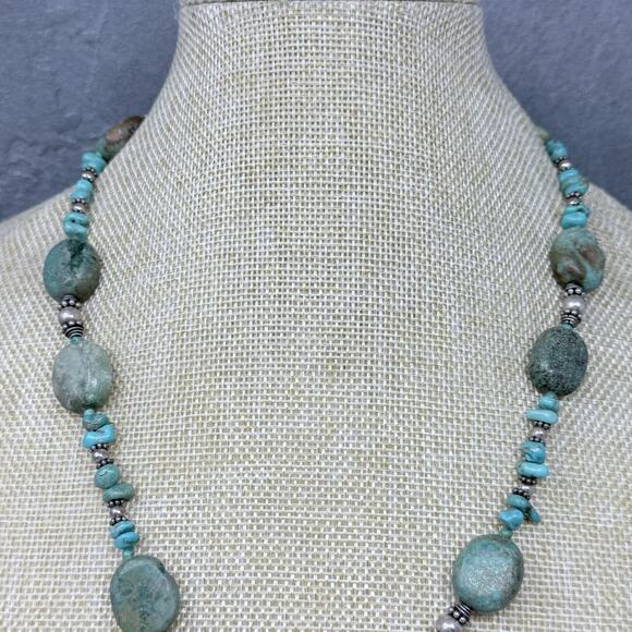 Vintage Blue Green Turquoise Sterling Silver Cross Pendant and Necklace 81 grams - Picture 5 of 11